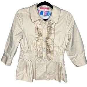 Manoush By Anthropologie Jacket Womens Beige Ruffled 3/4 Sleeve‎ Size M